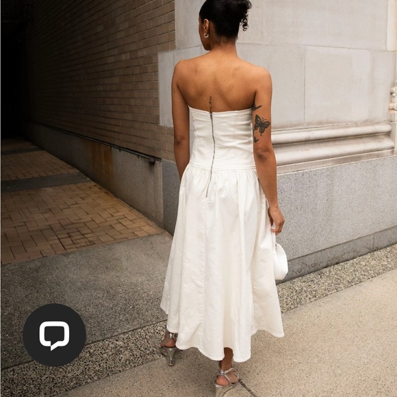 DROP-WAIST STRAPLESS TWILL DRESS - Picture 4 of 11